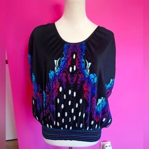 80s Virginie Paris Ladies Textured Ringer Tunic (Size Large)